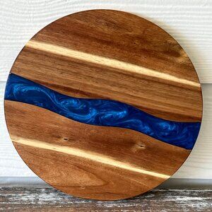 ROUND Sapphire Resin River Wood Cutting Board Charcuterie Board Cheeseboard Beac